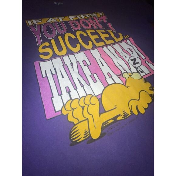 Vintage 90’s Garfield Jim Davis Big Print Graphic Purple Shirt XL RARE FIND - Picture 4 of 7